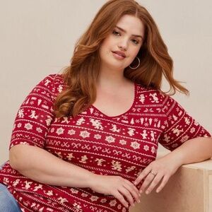 Torrid Disney Tunic - Super Soft Disney Mickey & Friends Holiday Fair Isle Red
